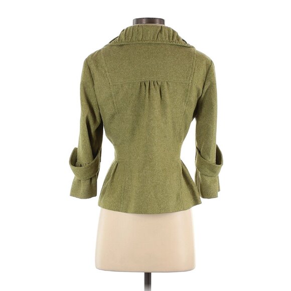 Anthropologie Tabitha Light Green Pleated Collar Peacoat SZ 4 Big Buttons - Picture 3 of 7